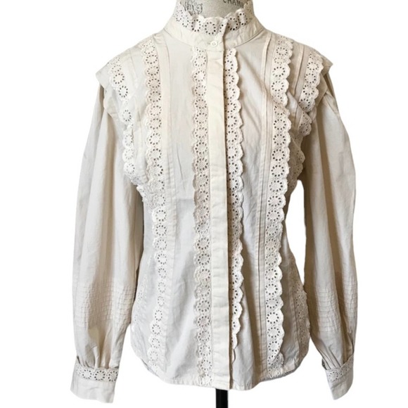 Sea NY Everleigh Eyelet Long Sleeve Blouse Size 10 Ivory New - Picture 2 of 5